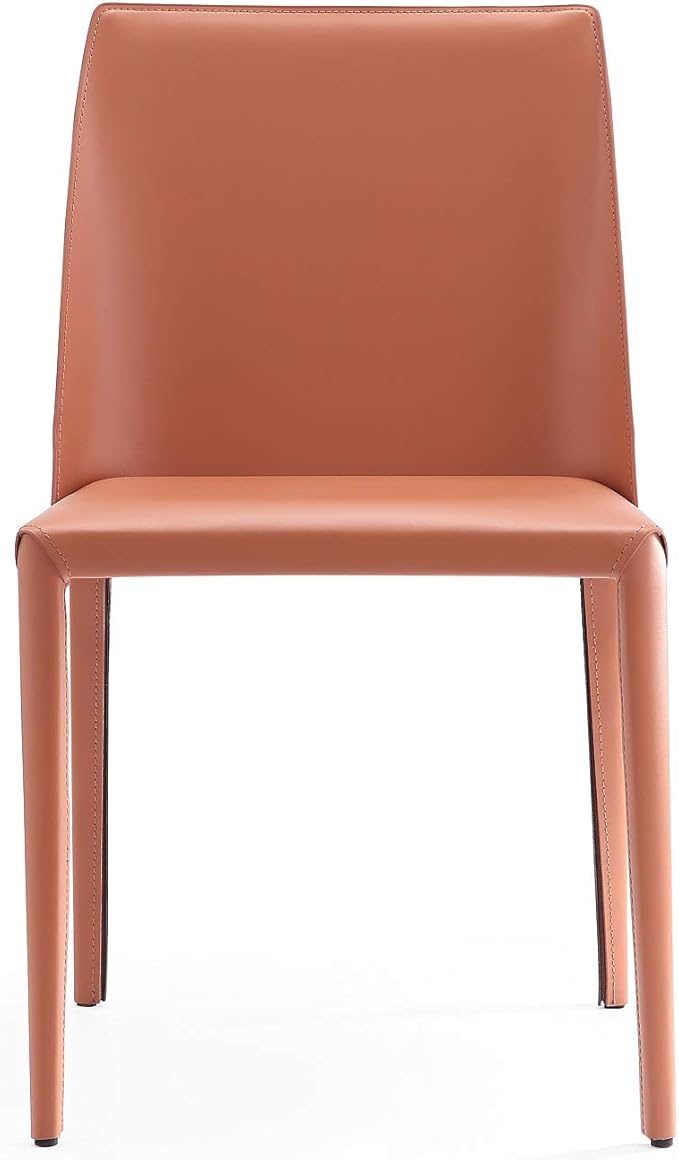 Manhattan Comfort Paris Modern Saddle Leather Dining Chairs, Metal Frame, Comfortable Padded Seat, Fully Assembled Kitchen Accent Furniture, Set of 2, Clay