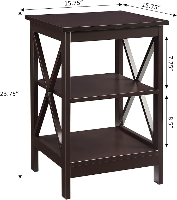 Convenience Concepts Oxford End Table 15.75" - Modern Living Room Table with Storage Shelves, Transitional Nightstand Side Table for Home Decor and Display, Espresso