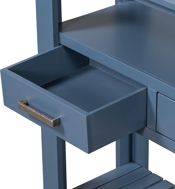 Ball & Cast 62.2“ Contemporary 4 Drawers Console Table, Long Entryway-Table with Drawer & 3 Tier Shelves, FarmhouseWood Storage Sofa Couch-Tables for Entrance Hallway Living, Blue