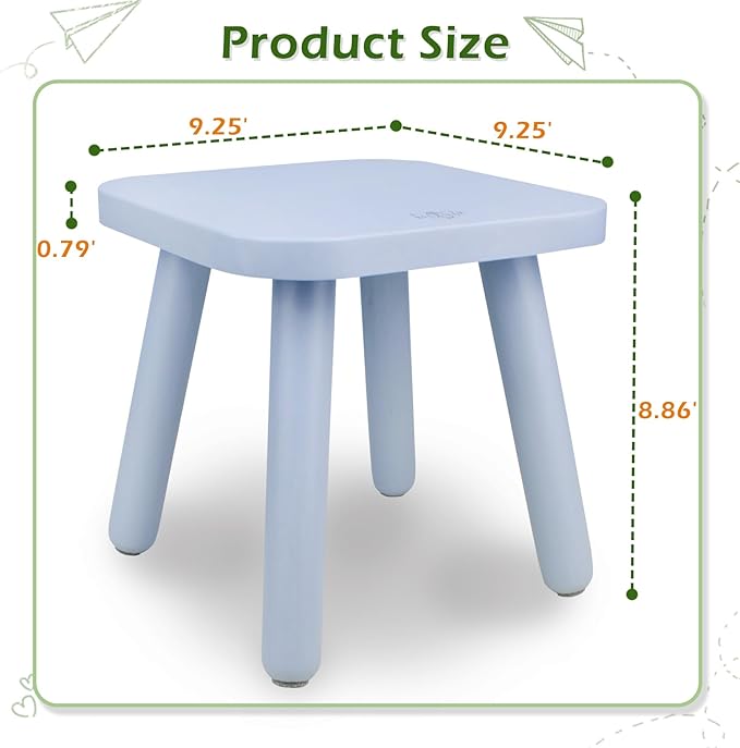 BEE&OAK Wooden Step Stools for Adults, Solid Rubber Wood Non-Slip Step Foot Stool, Heavy Duty 300 lbs One Step Stool for Bedroom, Bathroom, Kitchen (Blue, 9.25" (D) x 9.25"(W) x 8.86"(H))