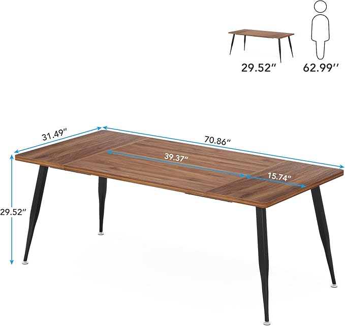 LITTLE TREE 70.9 Inch Large Rectangular Dining Table Kitchen Furniture,Brown+Black