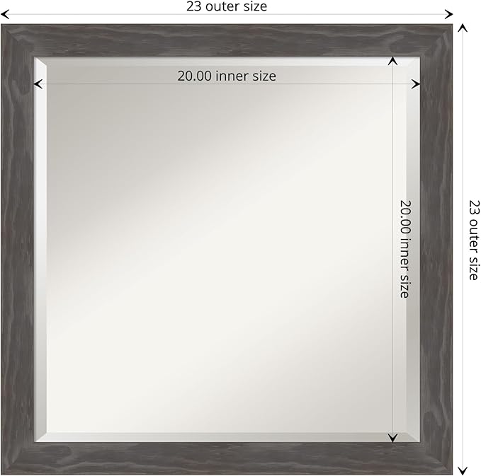 Amanti Art Grey Wall Mirror 23x23 Woodridge Rustic Grey Square Bathroom Mirror for Wall Decor Living Room, Medium Rustic Farmhouse Wood Frame, Hangs Horizonally and Vertically, Bathroom Decor, Beveled