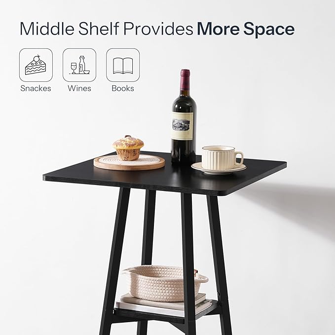 HOOBRO Bar Table, 2-Tier High Top Pub Table, Counter Height Table with Storage, Small Kitchen Dining Table, 36.6" High Bar Table for Living Room Party, Easy to Assemble, Black BB51BT01