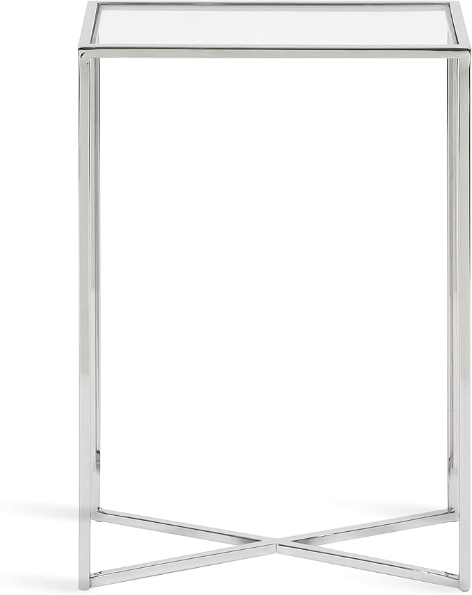 Kate and Laurel Jaspur Modern Slim End Table, 16 x 8 x 24, Silver, Decorative Glam Side Table for Use as Narrow Bedroom Nightstand or Living Room Accent