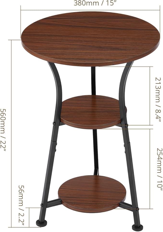 Dulcii Round Side Table for Narrow and Small Spaces,3 Tier Small Round End Table Sofa Side Table for Living Room,Small Bedside Table Round Nightstand for Bedroom