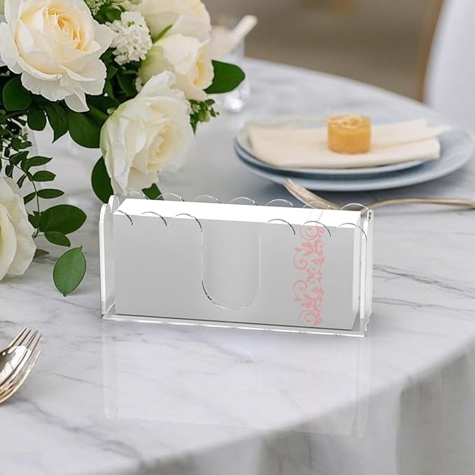 LUGUNU Clear Acrylic Napkin Holder – Scalloped Tray for Bathroom, Kitchen, Dining Room – Stylish Guest Hand Towel & Disposable Paper Holder for Weddings, Hotels, and Home Decor (9x2.4x4 inch)