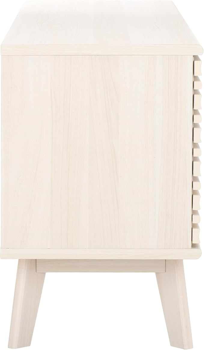 SAFAVIEH ESMA TV Stand for up to 60" Flatscreen – Bleached White, Low Sideboard with 2 Sliding Doors, 1 Open Shelf, 1 Drawer, Entertainment Media Console (MED9638C)