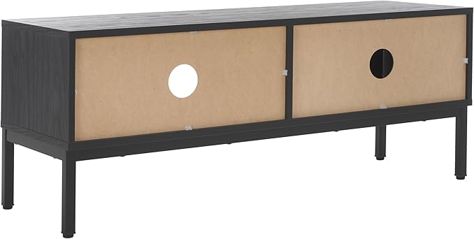 SAFAVIEH Lylia TV Stand for up to 55" Flatscreen – Black with Black Legs & Gold Handle, 1 Sliding Door, 1 Open Shelf, Entertainment Media Console (MED9617B)