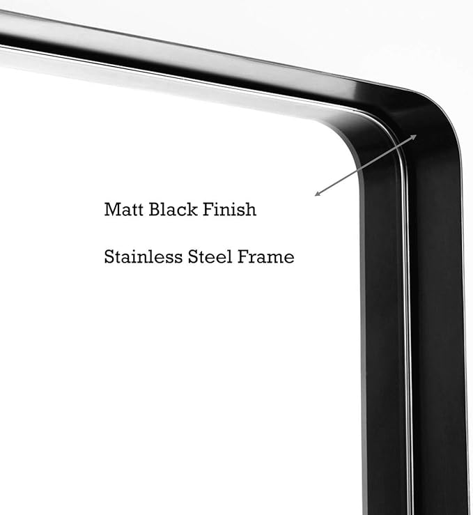 TEHOME 24x36 Matt Black Metal Framed Bathroom Mirror for Wall in Stainless Steel Matte Black Rounded Rectangular Bathroom Vanity Mirrors Wall Mounted