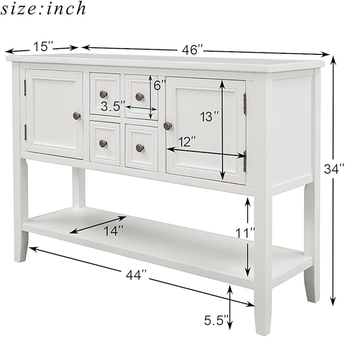 Merax Modern Wood Buffet Cabinet with Storage Shelf, 2 Drawers and 2 Cabinets Buffet Coffee Bar Table for Living Room Dinning Room Kitchen (White)