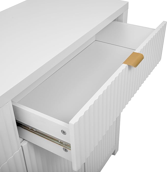 Merax Modern Wave-Pattern Sideboard Cabinet with 2 Drawers and 4 Doors,Buffet Cabinet,Aluminum Arc Handles,Scandinavian Style,Suitable for Entryway, Living Room,Foyer,White