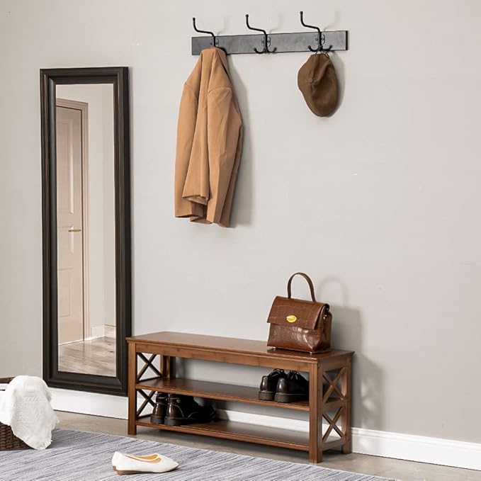 Bamworld Shoe Rack Bench with Storage 3 Tier Bamboo Shoe Bench Entryway Rustic Solid Wood Entryway Bench (X-Brown,39.4")