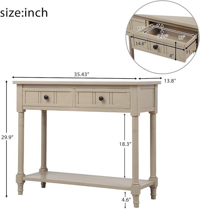 Merax Long Narrow Entryway Console Table with Storage Drawers and Bottom Shelf Antique Gray