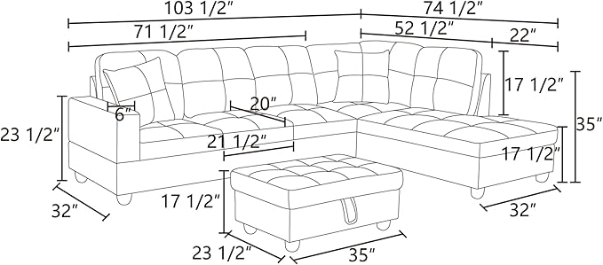 NicBex Sectional Couch 3 Pieces Sofa Set with Left Chaise Flannel L Shaped Cloud Couch for Living Room Furniture Sets with Storage Ottoman, Modular Sofa for Living Room & Apartment, Light Gray