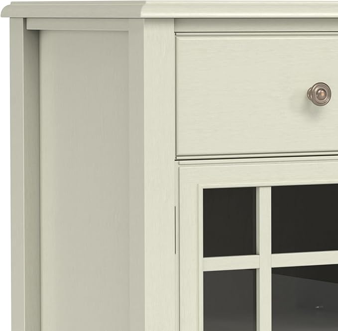 SIMPLIHOME Connaught Buffet - 60 inch Wide Solid Wood 3-Door Sideboard Buffet in Antique White, Traditional Storage Cabinet for Dining Room or Kitchen with Adjustable Shelves and Classic Molding