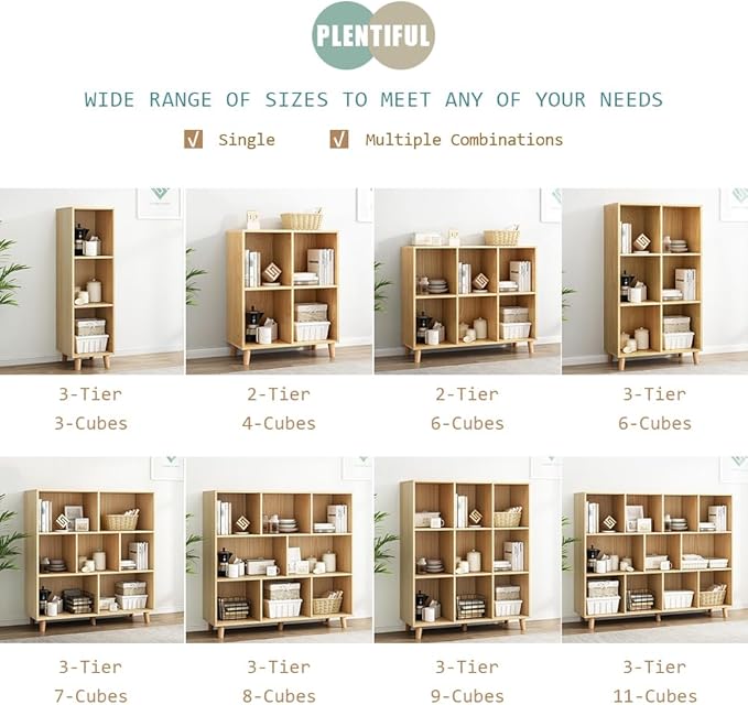 IOTXY Freestanding Open Cubes Bookcase - 2-Tier Floor Standing Wooden Storage Display Cabinet Organizer with Legs for Home Office, 6-Cubes Open Shelf Low Short Bookshelf, Oak