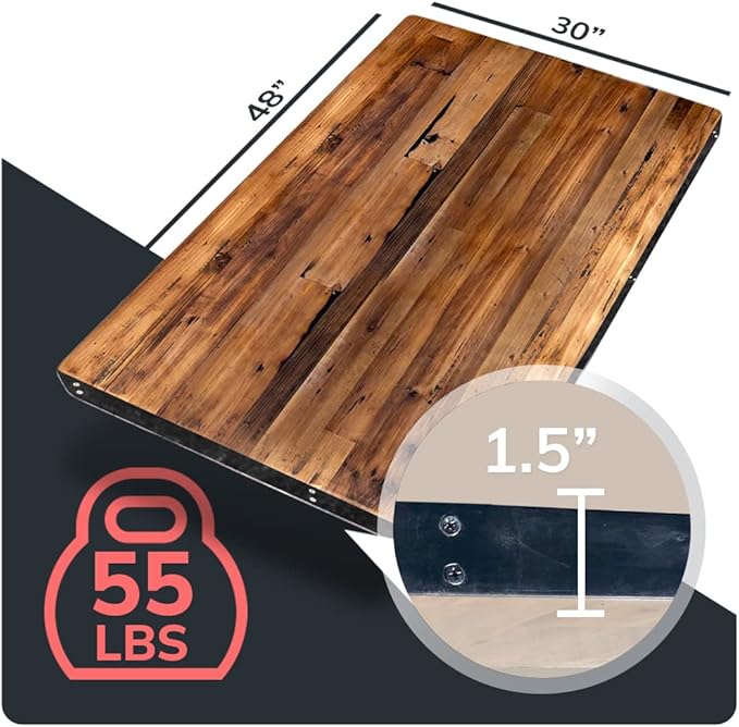 Reclaimed Wood Table Top - Rustic Recycled Wooden Piece Perfect for Signs, Kitchens, Dining and Coffee Table Tops (Reclaimed Wood Table Top with Metal Edge, 30" x 48")
