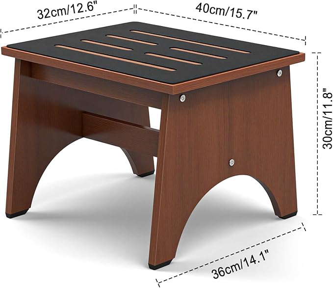 One Step Stool for Adults Seniors with Non-Slip Rubber Step Surface, 11.8" Heavy Duty Wooden Stepping Stools with 450 LBS Capacity for Bedroom Kitchen Bathroom