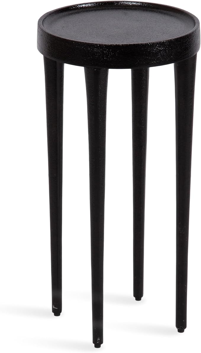Kate and Laurel Rava Modern Metal Round Drink Table; 10 x 10 x 21; Black; Cast Aluminum Accent Table for Use as Indoor Plant Stand or Living Room Decor Piece