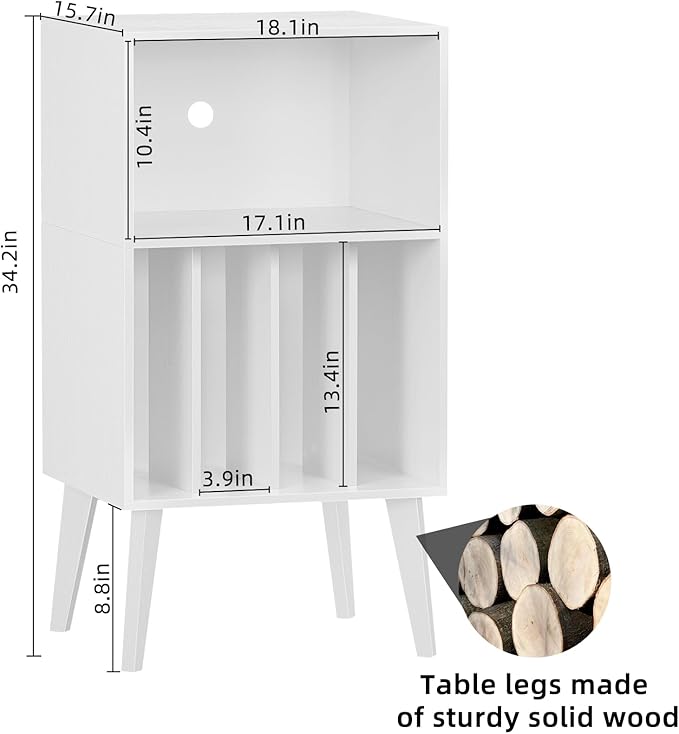 Lerliuo Record Player Stand, White Turntable Stand Holds up to 160 Albums, Mid-Century Vinyl Storage Cabinet Table with Solid Wood Legs, Record Player Holder Dispaly Shelf for Bedroom Living Room