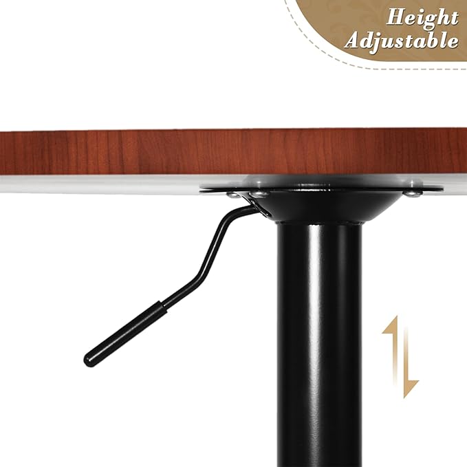 Athena Collection Bar Table with Swivel Top, Round Bistro Pub Bar Height Cocktail Table with Height Adjustable top and Metal Silver Base for Home Outdoor Party Event, Red