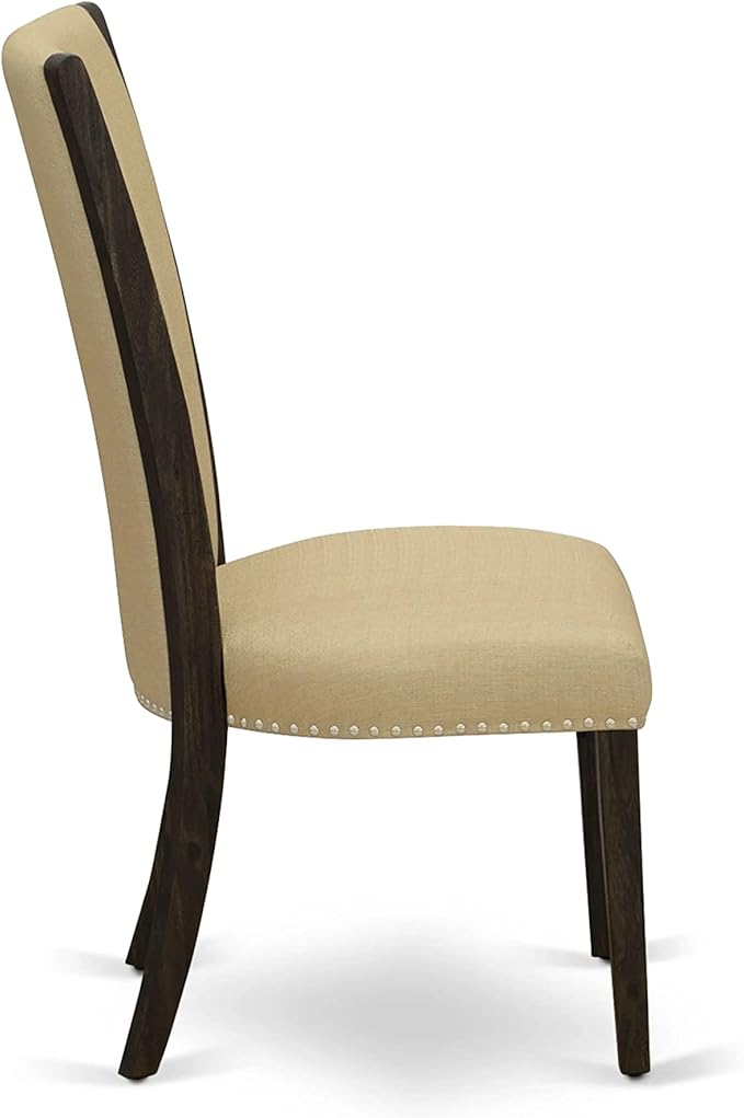 East West Furniture X727VE703-6 6 Piece Dining Room Table Set Contains a Rectangle Kitchen Table with X-Legs and 4 Brown Linen Fabric Parson Chairs with a Bench, 40x72 Inch, Multi-Color