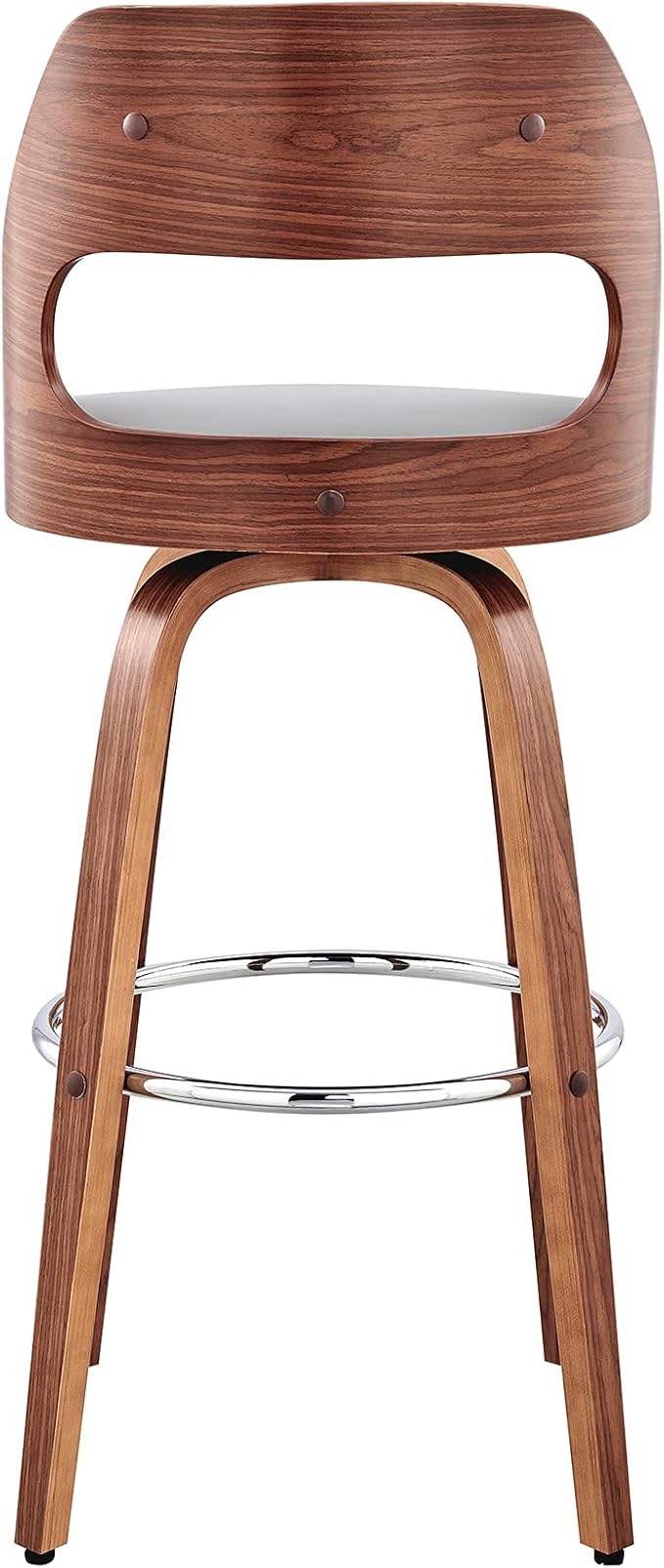 Armen Living Julius Mid Century Modern Swivel Bar Stool for Kitchen Island Counter in Gray Faux Leather and Walnut Wood, 26" Seat Height