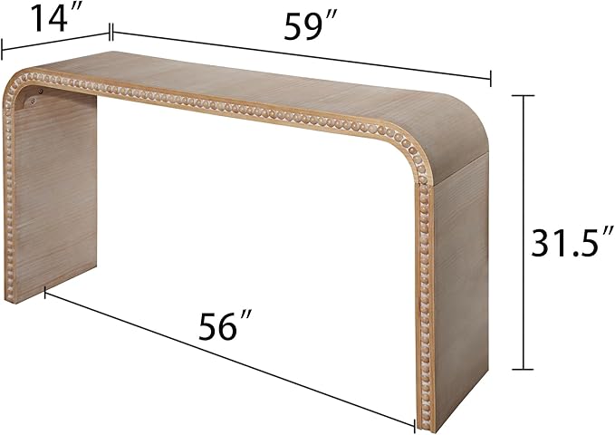 KEIKI Wood Console Table Behind Couch & Sofa, Retro Style with Curved Waterfall & Wood Beads Design, for Entryway, Living Room, Natural