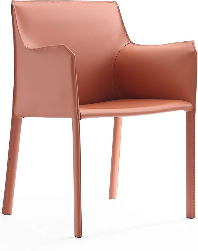 Manhattan Comfort Paris Modern Saddle Leather Dining Chairs, Metal Frame, Comfortable Padded Seat, Fully Assembled Armchair Accent Furniture, Set of 2, Clay