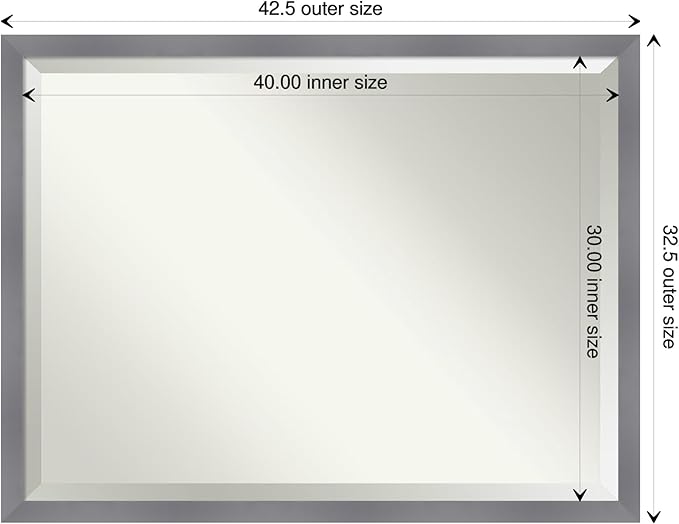Amanti Art Grey Wall Mirror 33x43 Edwin Grey Rectangle Bathroom Mirror for Wall Decor Living Room, X-Large Casual Wood Frame, Hangs Horizonally and Vertically, Bathroom Decor, Beveled Edge from WI