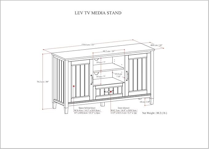 SIMPLIHOME Lev SOLID WOOD 53 Inch Wide Contemporary TV Media Stand in Smoky Brown for TVs up to 60 Inches, For the Living Room and Entertainment Center