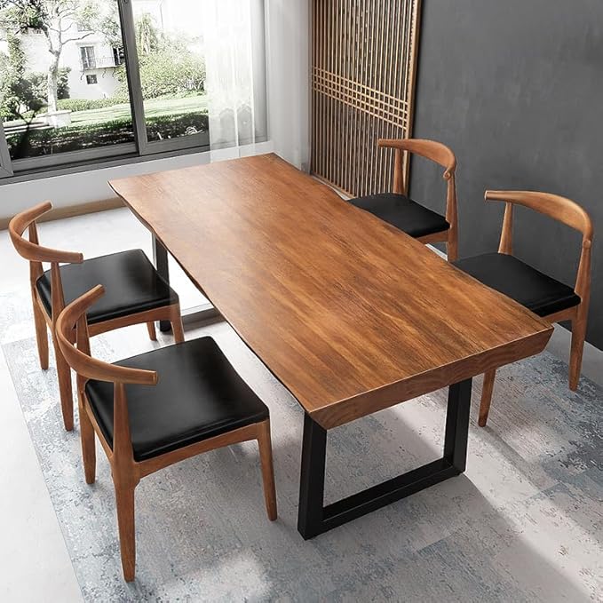 Modern Minimalist Solid Wood Office Desk with Metal Base Easy to Assemble Durable Writing Table Dining Table Computer Desk Multiple Ideal for Living Room and Dining Room (63inch)