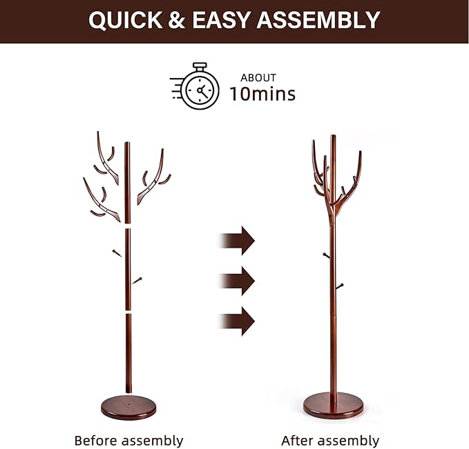 CozyDH Coat Rack Freestanding Solid Wood Coat Rack Stand, Coat Tree Freestanding with 12 Hooks Creative Tree Branch-look for Entryway, Hallway, Bedroom (Walnut)