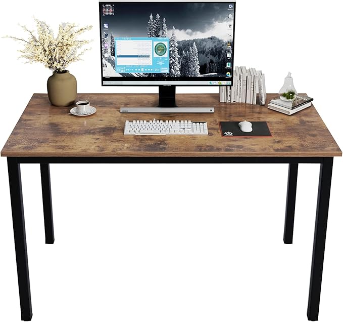 DlandHome 47 inch Computer Desk Home Office Table Writing Desk Study Table Gaming Desk Workstation (47 inch, Rustic Brown)