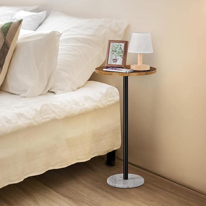 Round Side Table Set of 2 Small End Table Accent Table for Small Spaces Round Coffee Table Wood Rustic Nightstand Bedside Table Outdoor Side Table Living Room Bedroom Balcony Brown and White