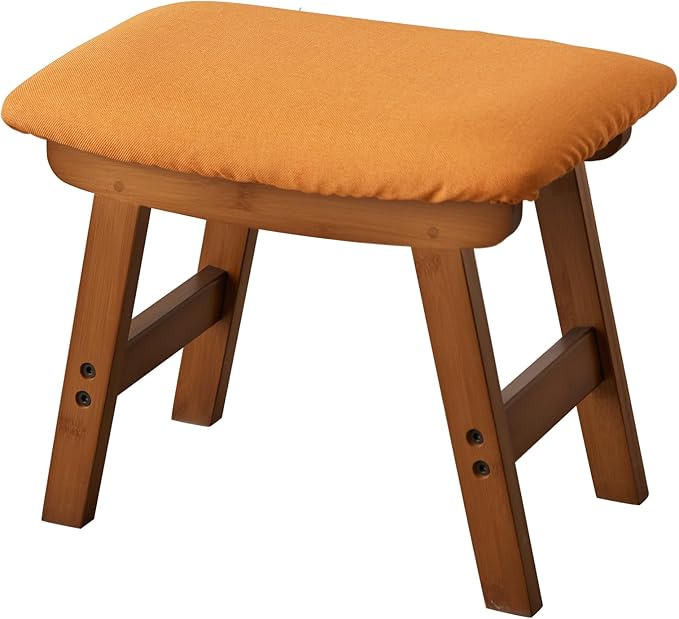 Foot Stool,Ottoman,Bamboo Small Sofa Foot Rest Under Desk,Extra Seating for Living Room, Bedroom and Kitchen(Brown Stool Legs - Orange Surface)
