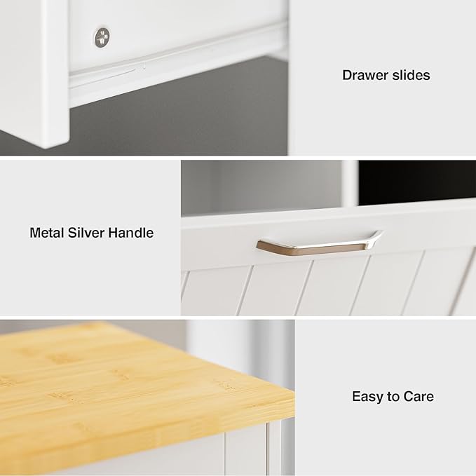 GAZHOME 20 Gallon Double Tilt Out Wooden Trash Cabinet with Charging Station, Upgrade Free Standing Recycling Cabinet with Outlet,White