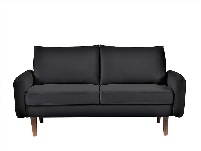 Container Furniture Direct Kent Velvet Loveseat Sofa for Modern Living Rooms and Compact Spaces, Comfy 2 Seater Couch Studio Apartment Furniture with Sleek Design, Black