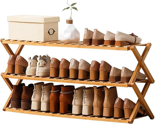 Choclaif Free Standing Shoe Racks for Closet, Shoe Shelf Bamboo Shoe Rack for Bedroom, Entryway Hallway Closet Living Room Organizer(3 Tier)