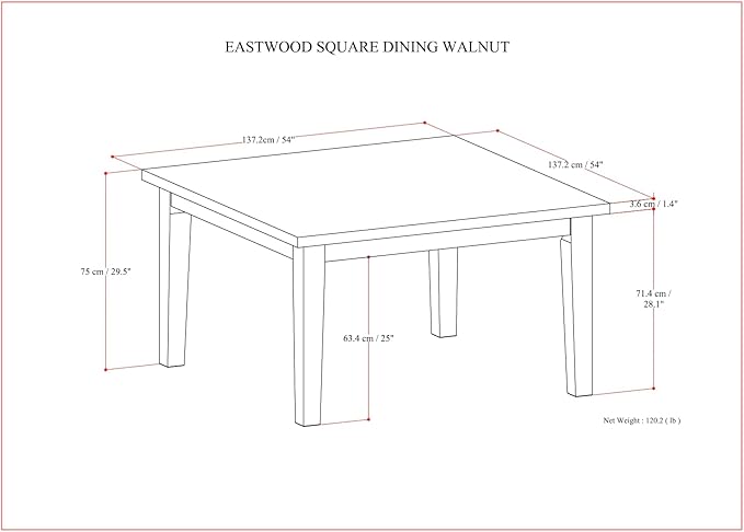 SIMPLIHOME Eastwood Square Dining Table, Solid Wood Walnut Veneer in Walnut, 54 x 54 inches, Contemporary-Style Large Square Kitchen Table for up to 8 People