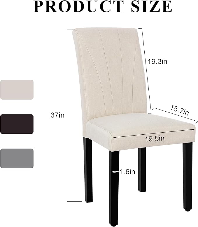 VECELO Upholstered Dining Chairs Set of 2, Modern Fabric and High Back & Solid Wood Legs, Parsons for Kitchen/Living Room- Beige