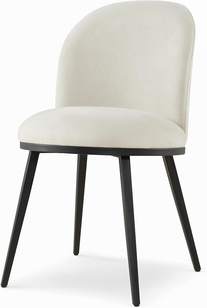 Dining Chairs Set of 6, Fabric Upholstered Dining Room Chairs with Ergonomic Backrest & Metal Legs, Modern Kitchen Side Chairs for Home, Restaurant, and Café, Ivory, 2 Boxs