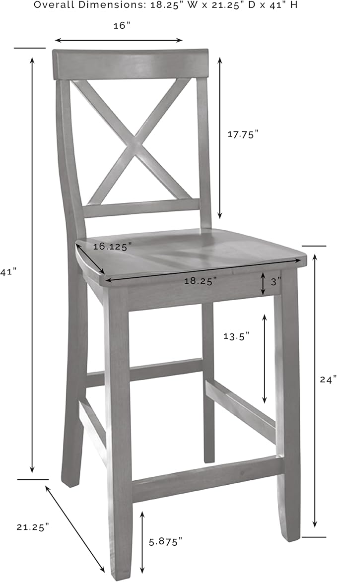 Crosley Furniture X-Back Wood Counter Height Bar Stools Set of 2, Black, 24-inch