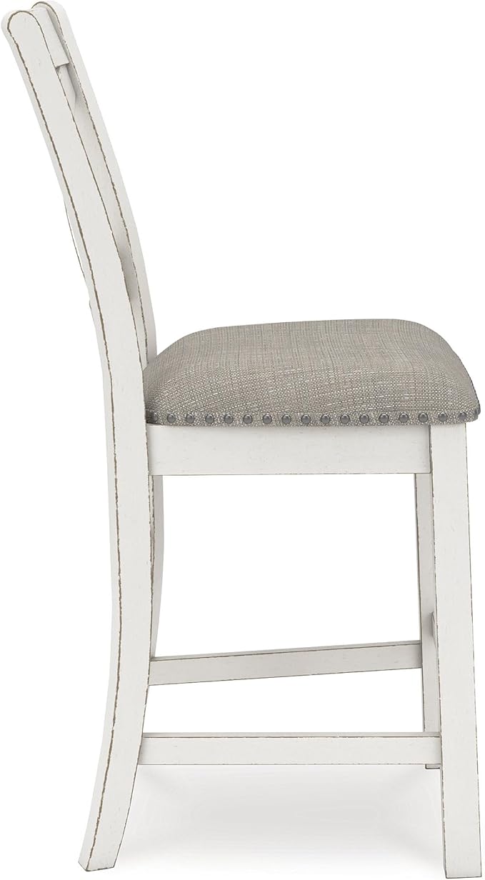 Signature Design by Ashley Robbinsdale Farmhouse Armless 24.75" Counter Height Upholstered Bar Stool with Foot Rest, Set of 2, White & Light Gray