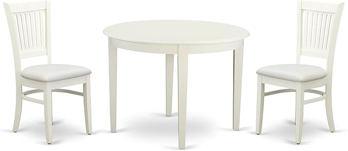 East West Furniture BOVA3-LWH-C 3 Piece Dining Room Furniture Set Contains a Round Dining Table and 2 Linen Fabric Upholstered Chairs, 42x42 Inch, Linen White