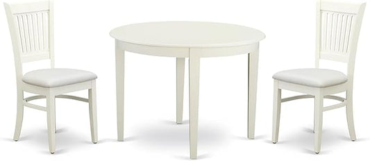 East West Furniture BOVA3-LWH-C 3 Piece Dining Room Furniture Set Contains a Round Dining Table and 2 Linen Fabric Upholstered Chairs, 42x42 Inch, Linen White