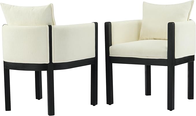 Christopher Knight Home Lucid Linen Upholstered Dining Chairs Set of 2, Rubber Wood Dining Room Chairs, Modern Armchair, Extra Seating for Dining Room, Versatile Indoor Furniture, White + Black