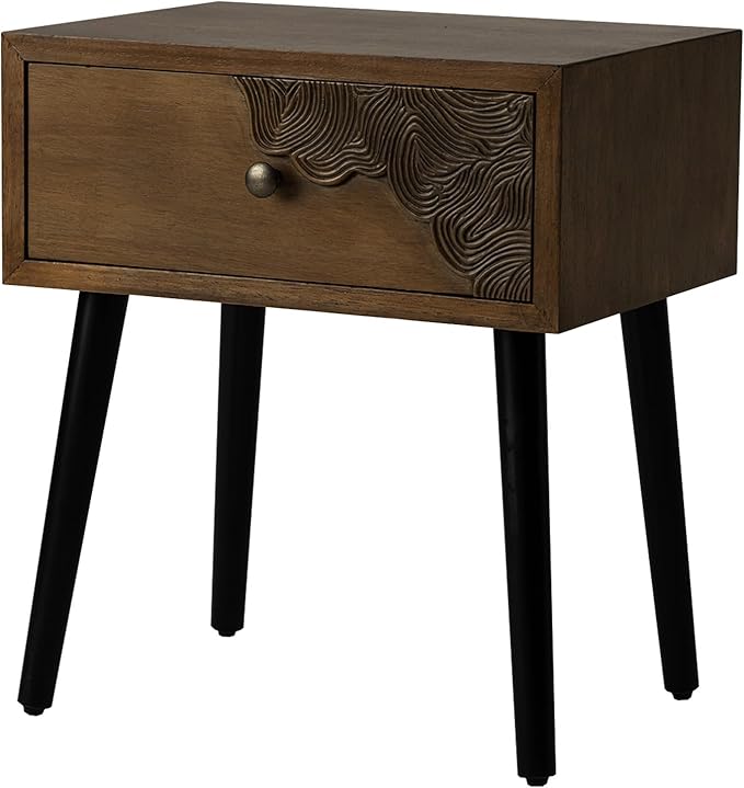 COSIEST Nightstand Set of 2, Mid Century Modern End Table with Storage Drawer, Accent Side Table, Vintage Wood Luxury Night Stand Small Wood End Table for Bedroom, Living Room, Walnut