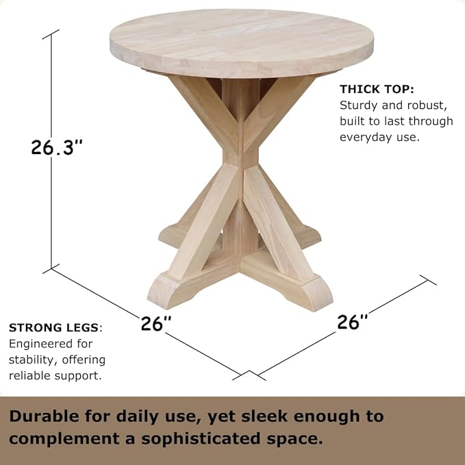 IC International Concepts, Sierra Round End Table, Solid Wood, Real Parawood, 26" W x 26" D x 26" H, Easy Assembly, DIY, Paint or Stain Your Way, Unfinished