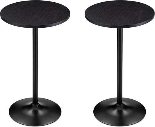 Glitzhome 39.5" H Set of 2 Pub Table Round Bar Table Wood Top with Black Metal Leg and Base,Charcoal Gray Walnut Veneer Finish Cocktail Table for Kitchen Island,Bistro,Restaurant (Charcoal Gray)